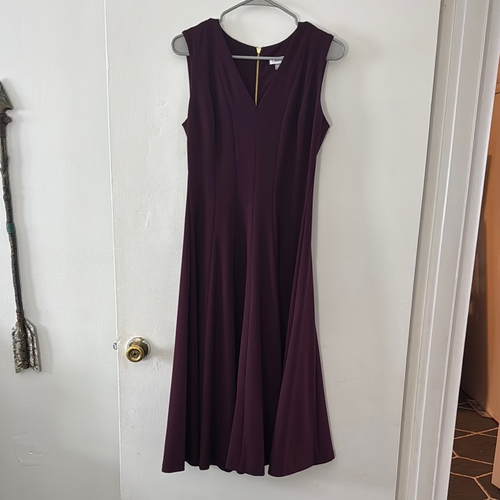 Calvin Klein Purple A-Line Midi Dress V-Neck Sleeveless